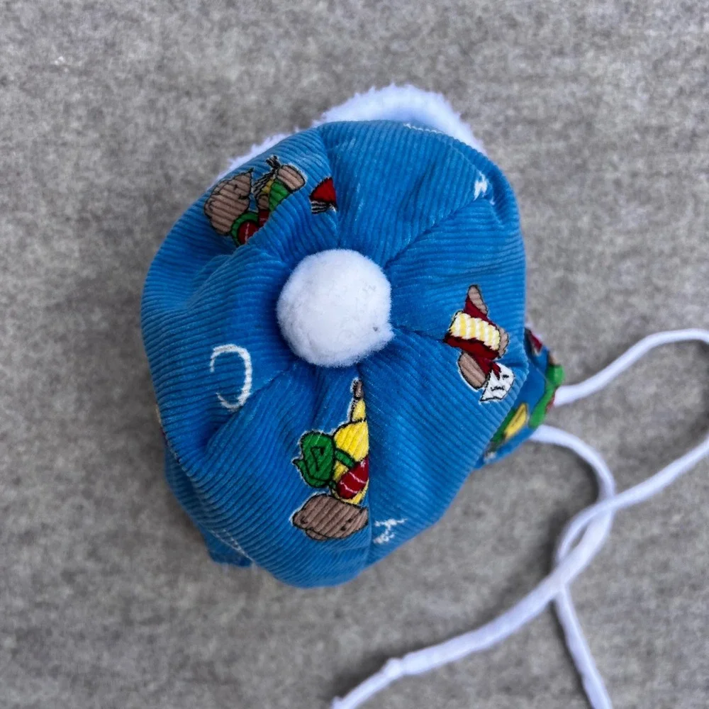 OshKosh VTG Trapper Hat Newborn Baby Blue Corduroy Good Bear ABC 123 Fleece